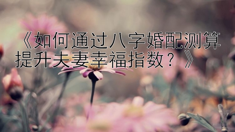 《如何通过八字婚配测算提升夫妻幸福指数？》